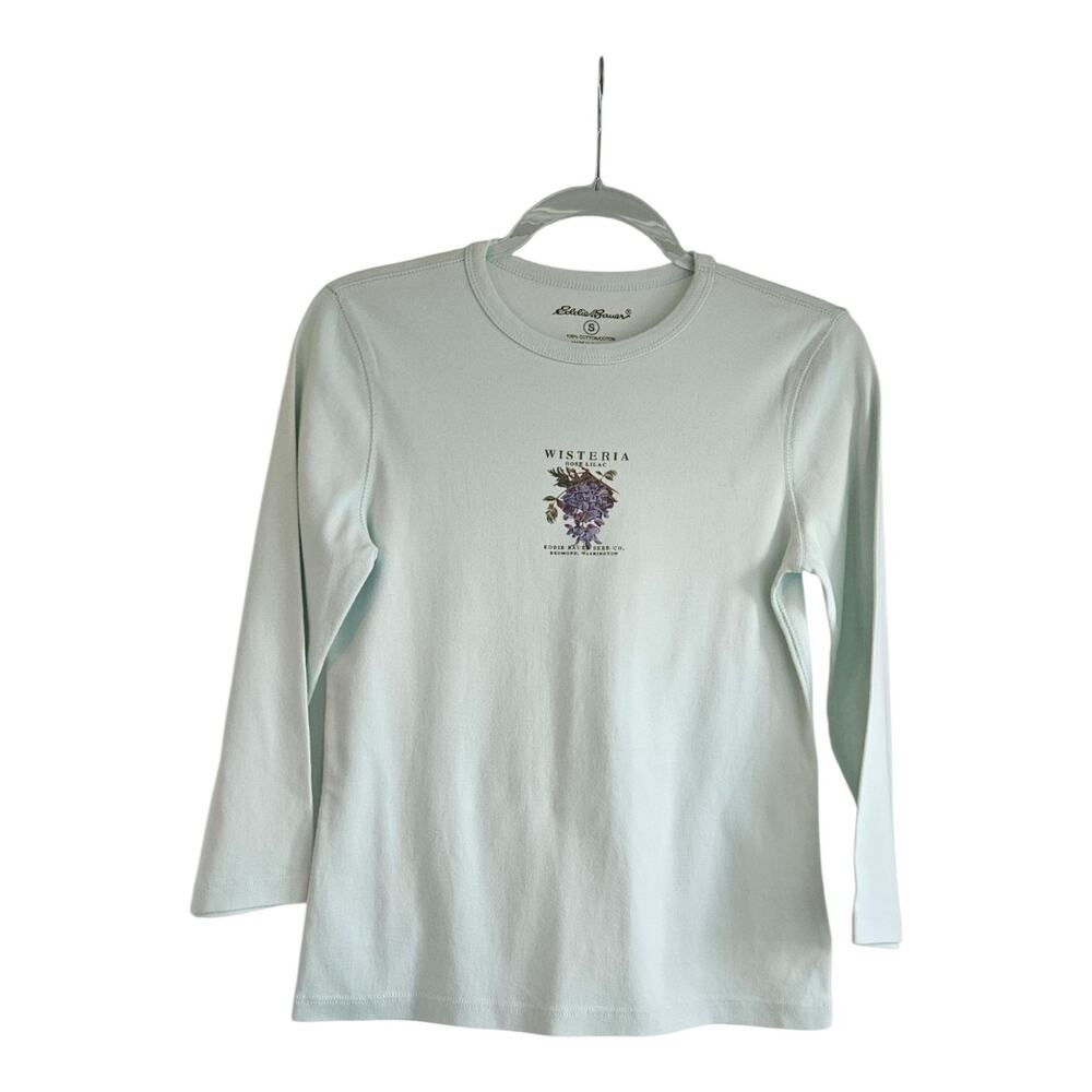 Eddie Bauer Womens SM Top Light Greeg 100% Cotton 3/4 Sleeves Floral "Wisteria"